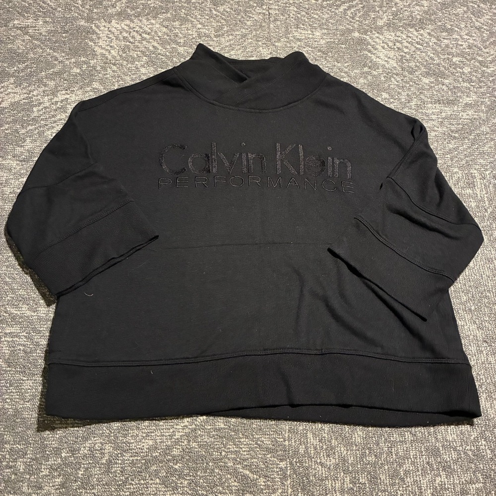 Calvin Klein Performance Womens Sweatshirt Large Black Cropped Crossover Neck